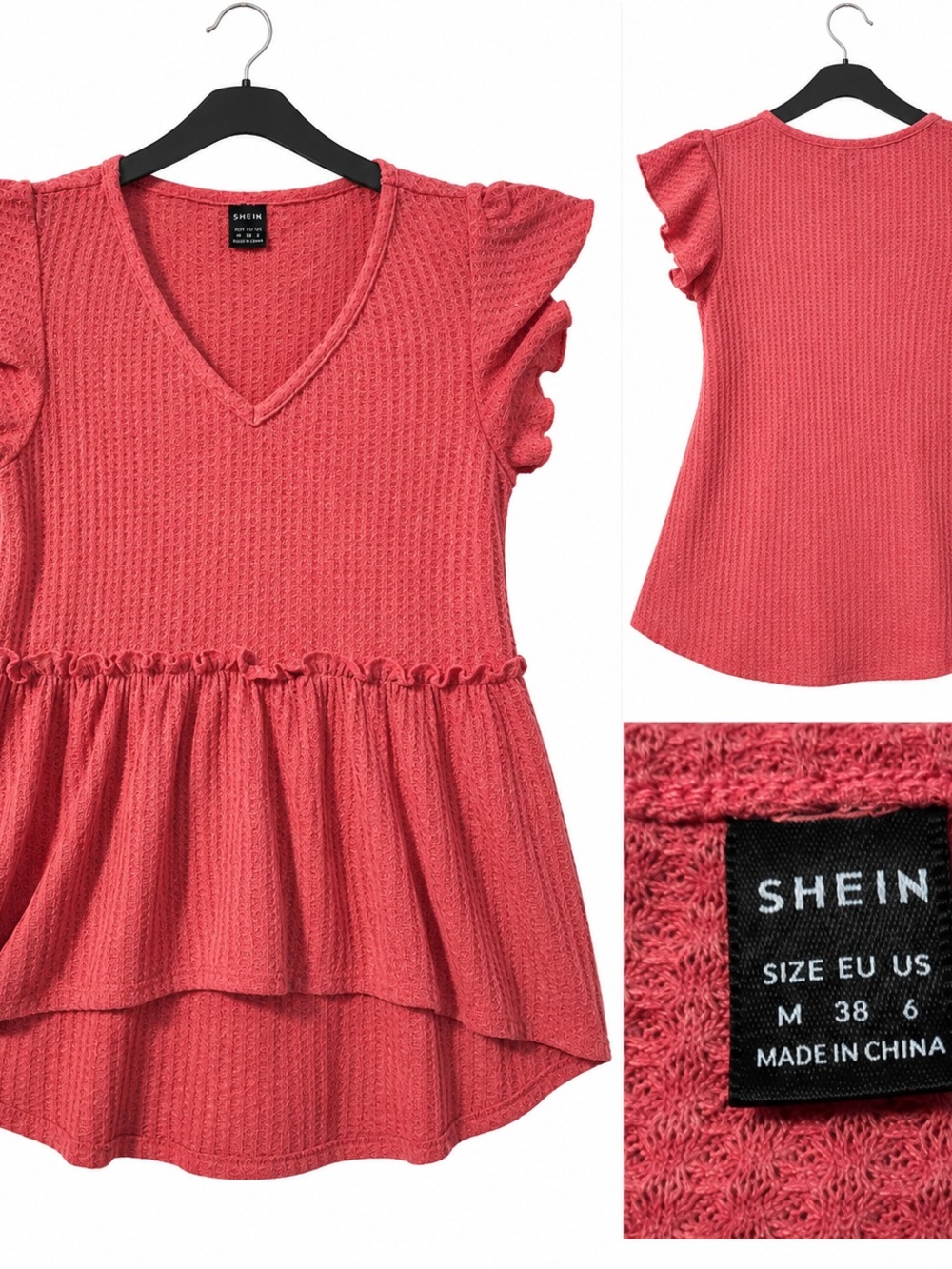 SHEIN Coral Peplum Knit Top with Ruffle Sleeves